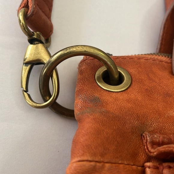 Fossil Vintage Leather Satchel Tote Shoulder Bag Brown Orange Distressed - Picture 2 of 14